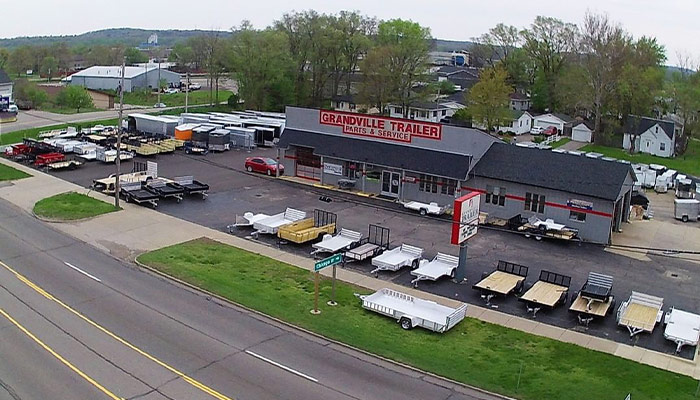 Aerial view of the Grandville Trailer dealership.