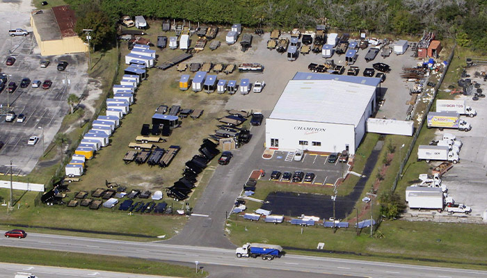 Champion Trailer Sales dealership aerial view.