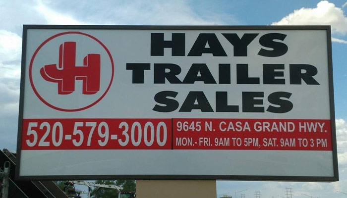 Dealership sign at Hays Trailer Sales Tucson.