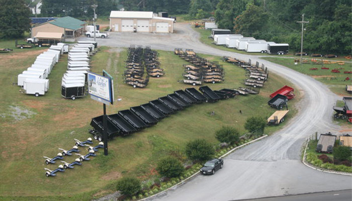 Aerial view of the dealership of New London Trailer.