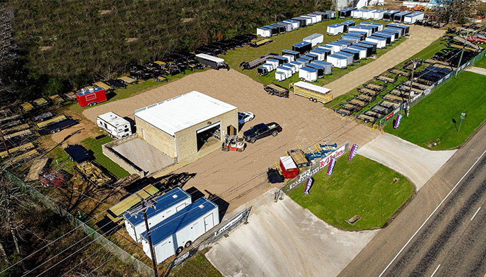 R&J Trailers, INC. Longview dealership aerial view.