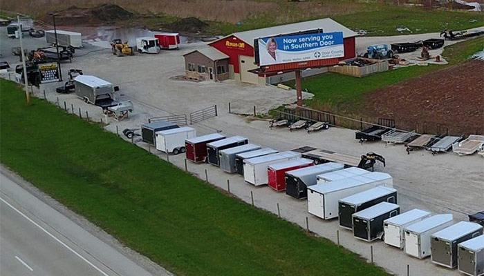 An aerial view of the Rollin-On Trailer Sales dealership.