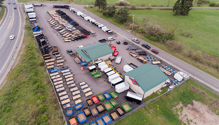 An aerial view of the Trailer Boss Rochester dealership.