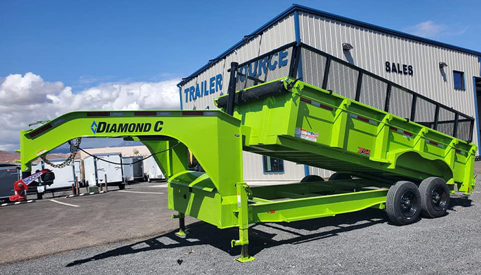 A Diamond C trailer in front of Trailer Source Las Vegas.