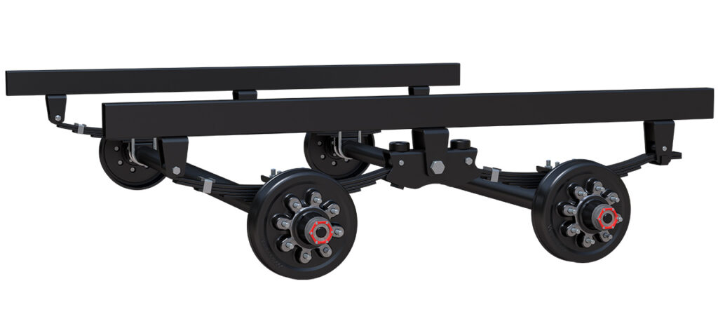 Showcasing the 2" wide slipper spring on the Lippert Slipper Roller Trailer Suspension.